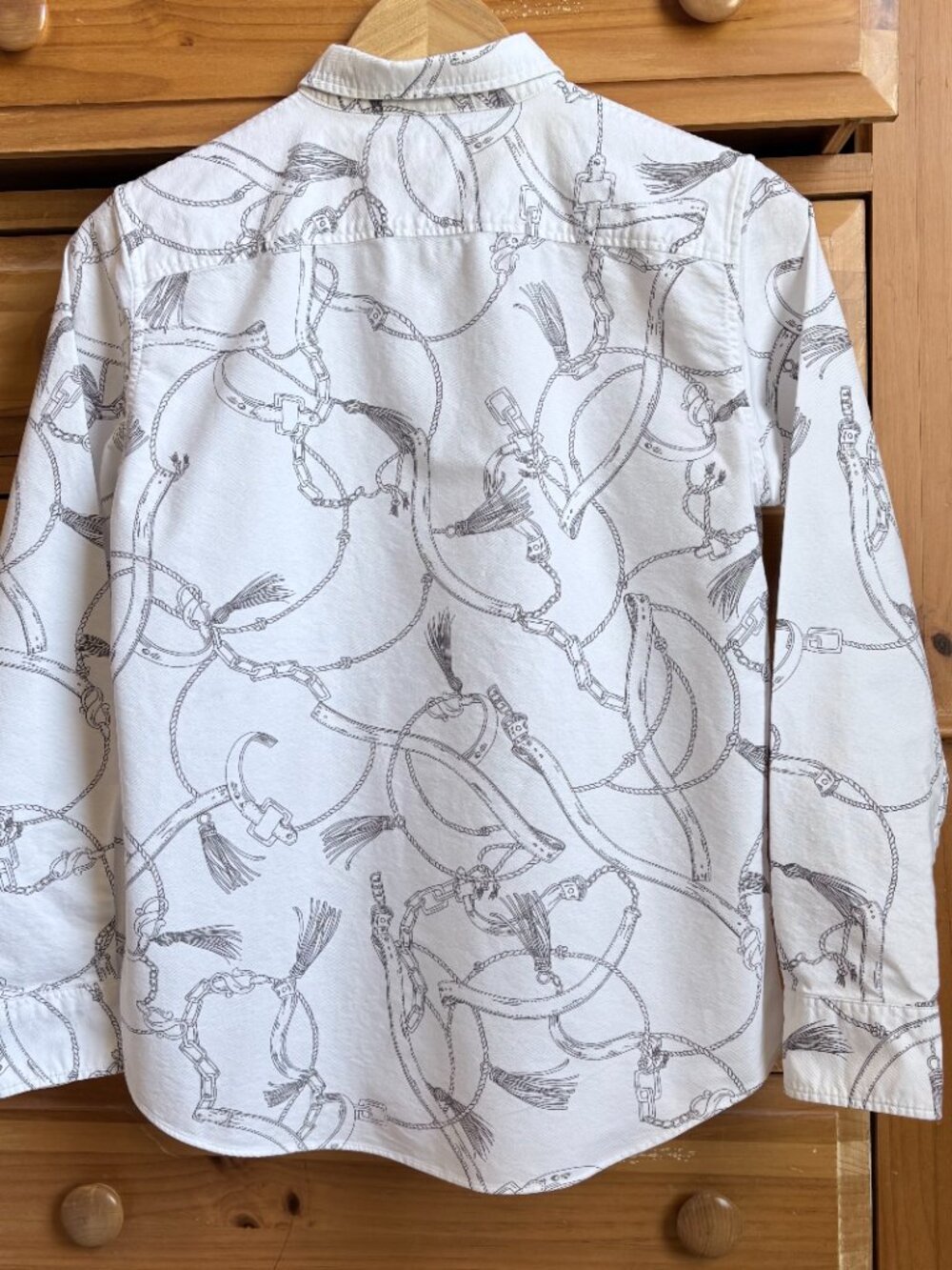Lauren Ralph Lauren Equestrian Print Shirt White Gray MP - Picture 2 of 8